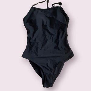 NWT black one piece swimsuit with cutout on back, L